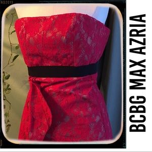 BCBG ❤️ Red Strapless Lace Cocktail Dress